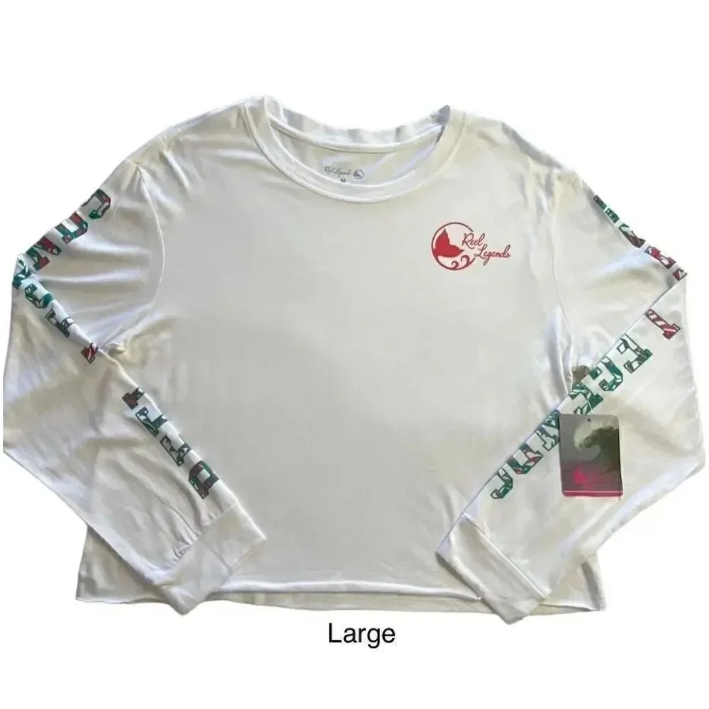 REEL LEGENDS Women’s LARGE Logo Long Sleeve White T-Shirt